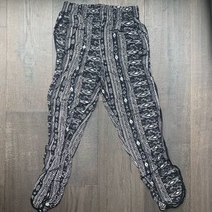 Black and White joggers with a pattern.